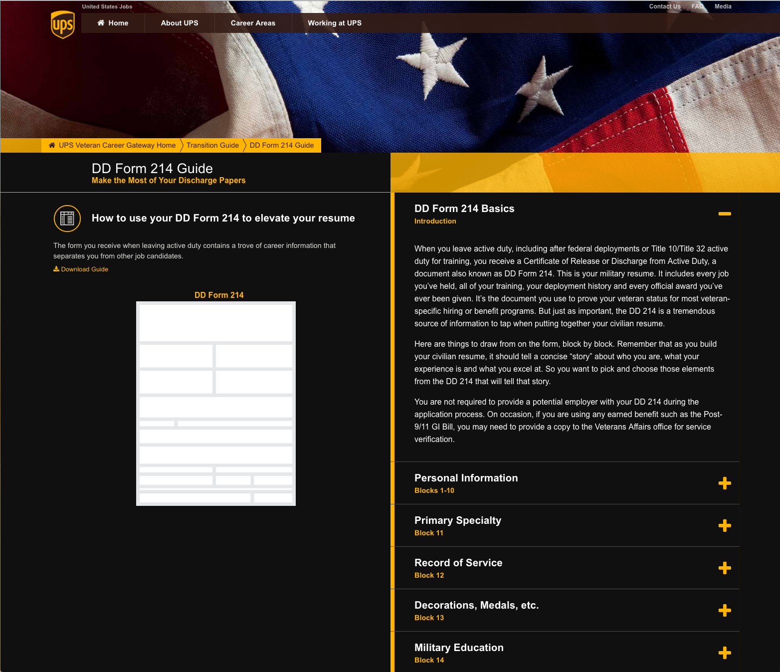 UPS Jobs: Military – Interactive SVG & Expander